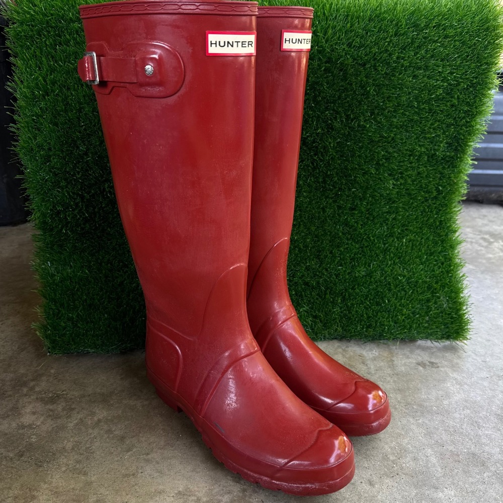 Vintage Y2K Hunter Original Tall Gloss Red Rain Boots Gorpcore Size Wmns 10